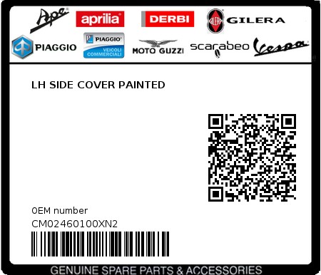 Product image: Piaggio - CM02460100XN2 - LH SIDE COVER PAINTED  0
