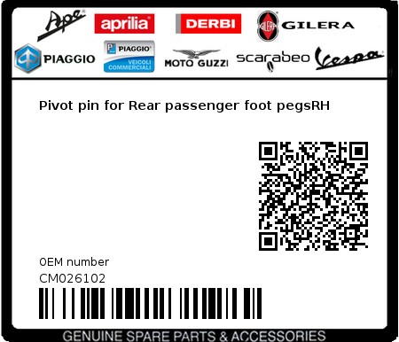 Product image: Piaggio - CM026102 - Pivot pin for Rear passenger foot pegsRH  0
