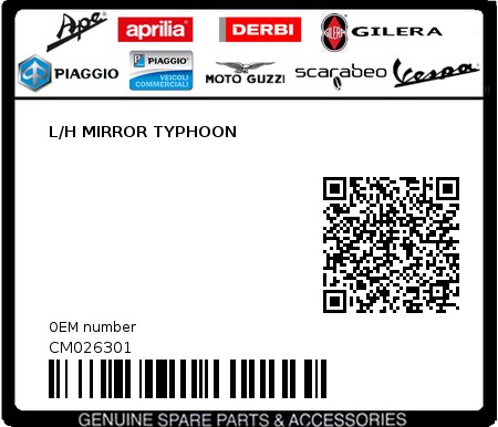 Product image: Piaggio - CM026301 - L/H MIRROR TYPHOON  0