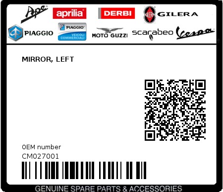 Product image: Piaggio - CM027001 - MIRROR, LEFT  0