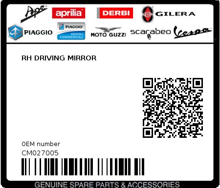 Product image: Piaggio - CM027005 - RH DRIVING MIRROR  0