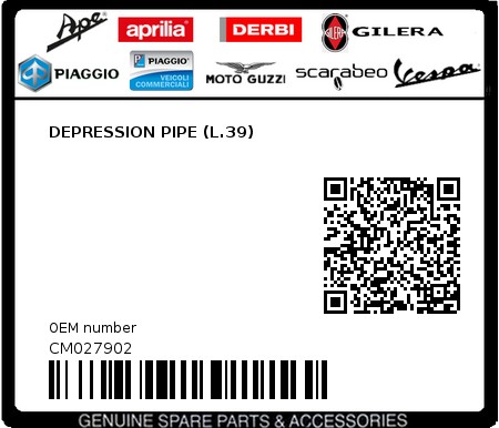 Product image: Piaggio - CM027902 - DEPRESSION PIPE (L.39)  0