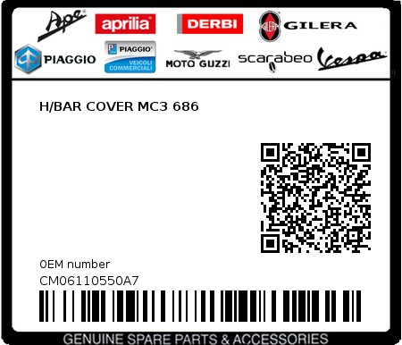 Product image: Piaggio - CM06110550A7 - H/BAR COVER MC3 686  0