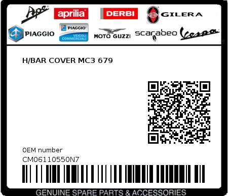 Product image: Piaggio - CM06110550N7 - H/BAR COVER MC3 679  0