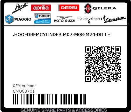 Product image: Piaggio - CM063701 - .HOOFDREMCYLINDER M07-M08-M24-DD LH  0