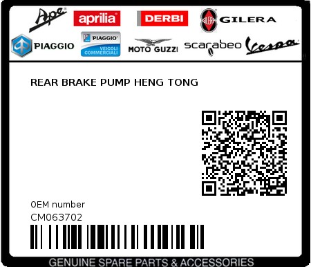 Product image: Piaggio - CM063702 - REAR BRAKE PUMP HENG TONG  0