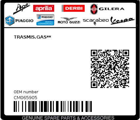 Product image: Piaggio - CM065905 - TRASMIS.GAS**  0