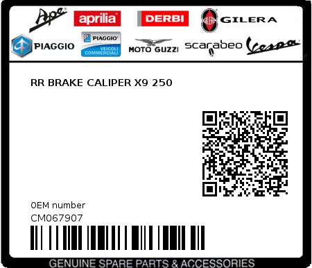 Product image: Piaggio - CM067907 - RR BRAKE CALIPER X9 250  0
