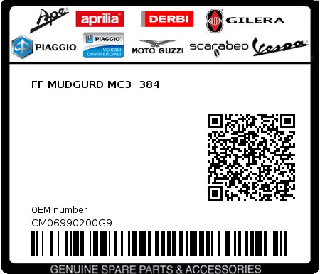 Product image: Piaggio - CM06990200G9 - FF MUDGURD MC3  384  0