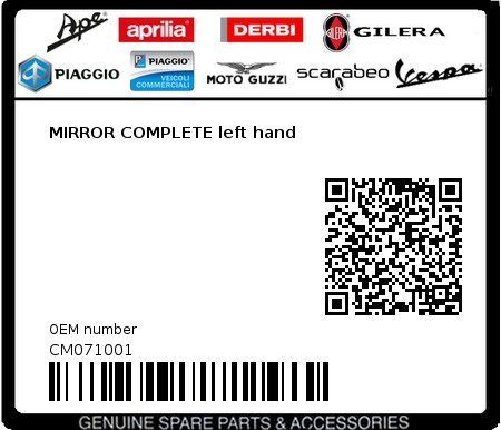Product image: Piaggio - CM071001 - MIRROR COMPLETE left hand  0