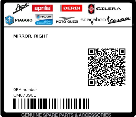 Product image: Piaggio - CM073901 - MIRROR, RIGHT  0