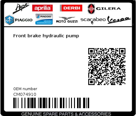 Product image: Piaggio - CM074910 - Front brake hydraulic pump  0