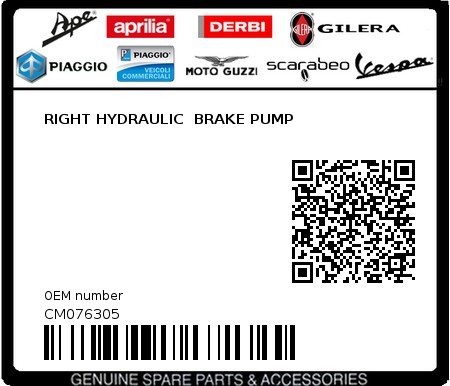 Product image: Piaggio - CM076305 - RIGHT HYDRAULIC  BRAKE PUMP  0