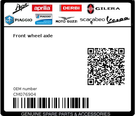 Product image: Piaggio - CM076904 - Front wheel axle  0