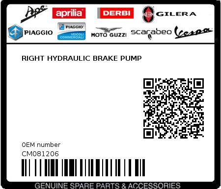 Product image: Piaggio - CM081206 - RIGHT HYDRAULIC BRAKE PUMP  0