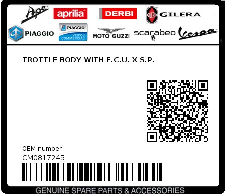 Product image: Piaggio - CM0817245 - TROTTLE BODY WITH E.C.U. X S.P.  0