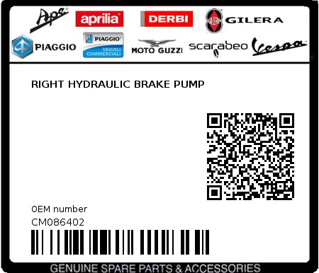Product image: Piaggio - CM086402 - RIGHT HYDRAULIC BRAKE PUMP  0