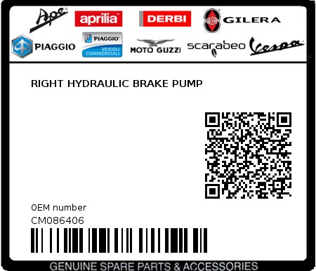 Product image: Piaggio - CM086406 - RIGHT HYDRAULIC BRAKE PUMP  0