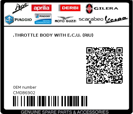 Product image: Piaggio - CM086902 - .THROTTLE BODY WITH E.C.U. (RIU)  0