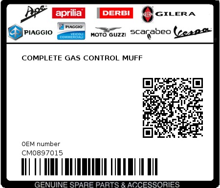 Product image: Piaggio - CM0897015 - COMPLETE GAS CONTROL MUFF  0
