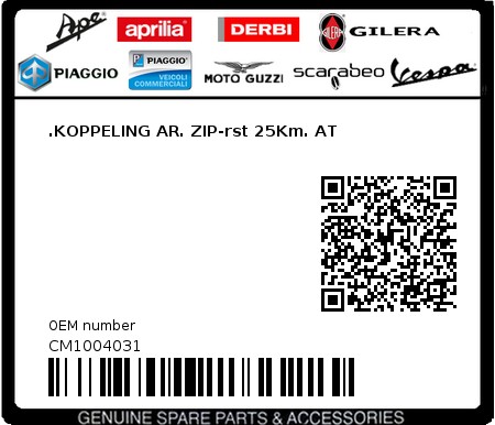 Product image: Piaggio - CM1004031 - .KOPPELING AR. ZIP-rst 25Km. AT  0