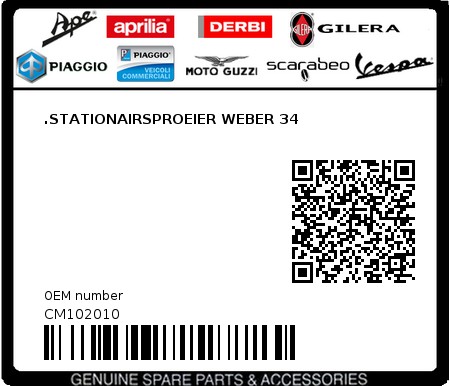 Product image: Piaggio - CM102010 - .STATIONAIRSPROEIER WEBER 34  0