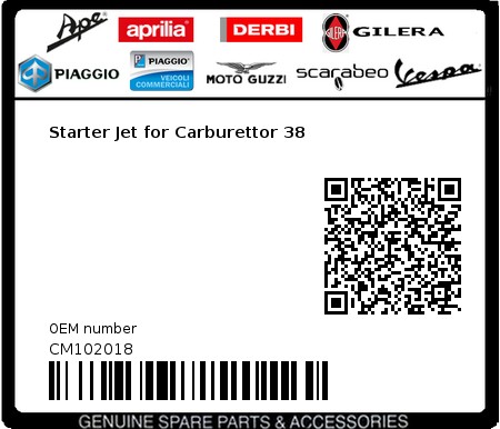 Product image: Piaggio - CM102018 - Starter Jet for Carburettor 38  0