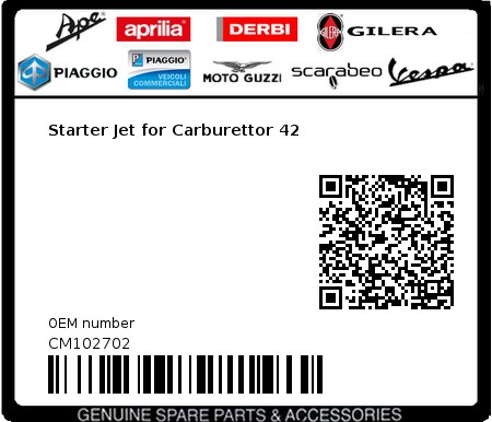 Product image: Piaggio - CM102702 - Starter Jet for Carburettor 42  0