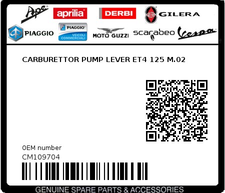 Product image: Piaggio - CM109704 - CARBURETTOR PUMP LEVER ET4 125 M.02  0