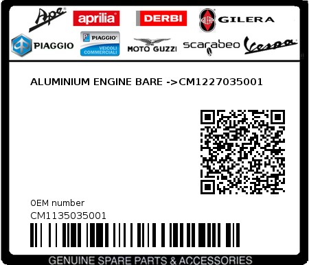 Product image: Piaggio - CM1135035001 - ALUMINIUM ENGINE BARE ->CM1227035001  0