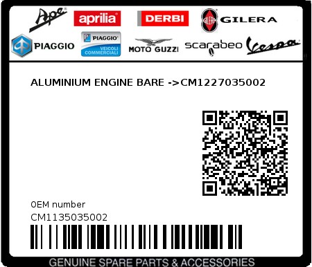 Product image: Piaggio - CM1135035002 - ALUMINIUM ENGINE BARE ->CM1227035002  0