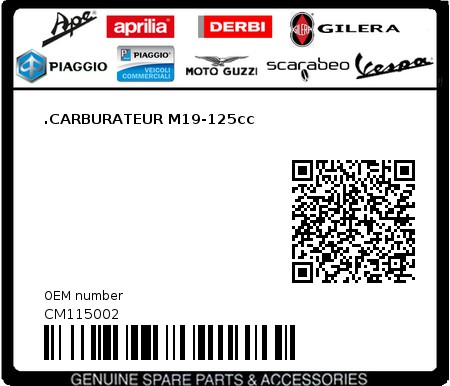 Product image: Piaggio - CM115002 - .CARBURATEUR M19-125cc  0