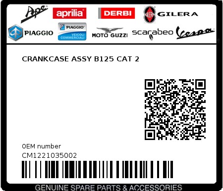 Product image: Piaggio - CM1221035002 - CRANKCASE ASSY B125 CAT 2  0