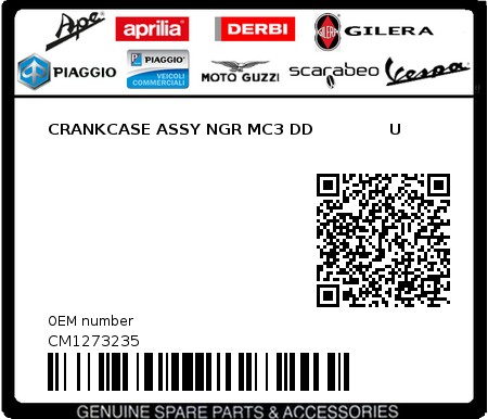 Product image: Piaggio - CM1273235 - CRANKCASE ASSY NGR MC3 DD              U  0