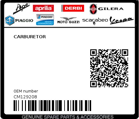 Product image: Piaggio - CM129208 - CARBURETOR  0