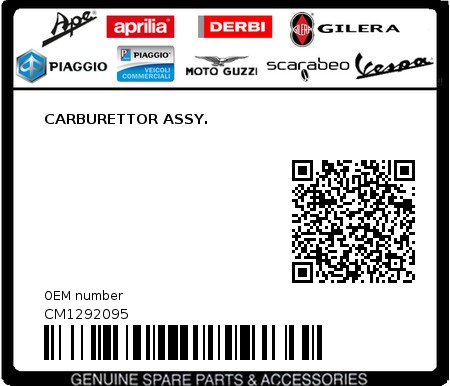 Product image: Piaggio - CM1292095 - CARBURETTOR ASSY.  0
