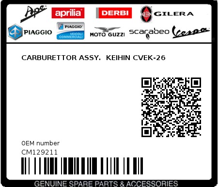 Product image: Piaggio - CM129211 - CARBURETTOR ASSY.  KEIHIN CVEK-26  0
