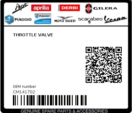 Product image: Piaggio - CM141702 - THROTTLE VALVE  0