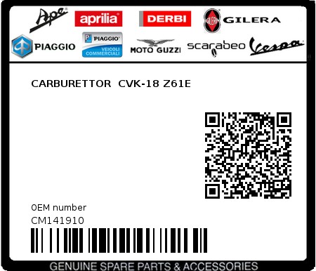 Product image: Piaggio - CM141910 - CARBURETTOR  CVK-18 Z61E  0