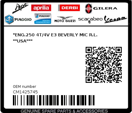 Product image: Piaggio - CM1425745 - "ENG.250 4T/4V E3 BEVERLY MIC R.L. ""USA"""  0