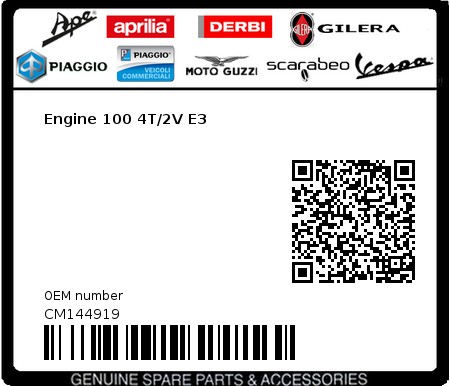 Product image: Piaggio - CM144919 - Engine 100 4T/2V E3  0