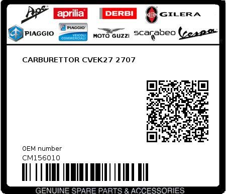 Product image: Piaggio - CM156010 - CARBURETTOR CVEK27 2707  0