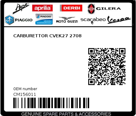 Product image: Piaggio - CM156011 - CARBURETTOR CVEK27 2708  0