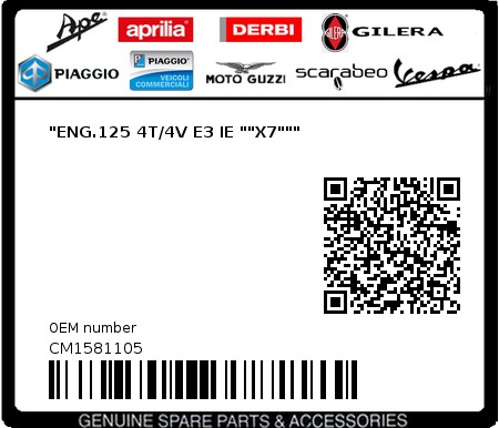 Product image: Piaggio - CM1581105 - "ENG.125 4T/4V E3 IE ""X7"""  0