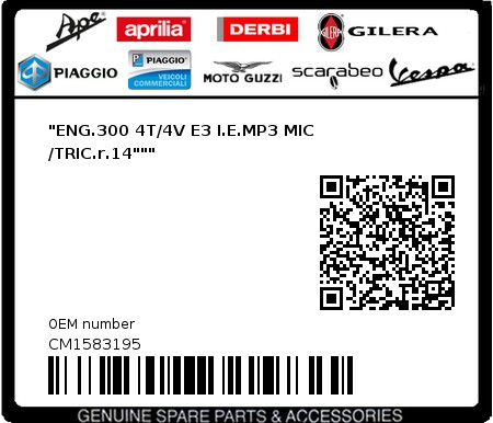 Product image: Piaggio - CM1583195 - "ENG.300 4T/4V E3 I.E.MP3 MIC /TRIC.r.14"""  0