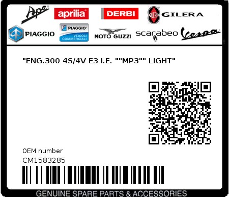 Product image: Piaggio - CM1583285 - "ENG.300 4S/4V E3 I.E. ""MP3"" LIGHT"  0