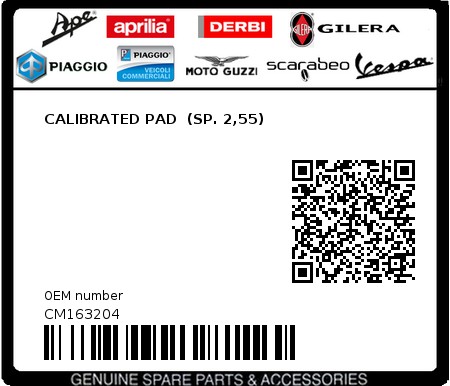 Product image: Piaggio - CM163204 - CALIBRATED PAD  (SP. 2,55)  0