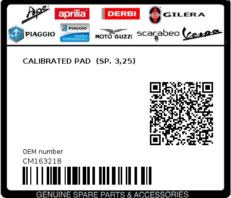Product image: Piaggio - CM163218 - CALIBRATED PAD  (SP. 3,25)  0