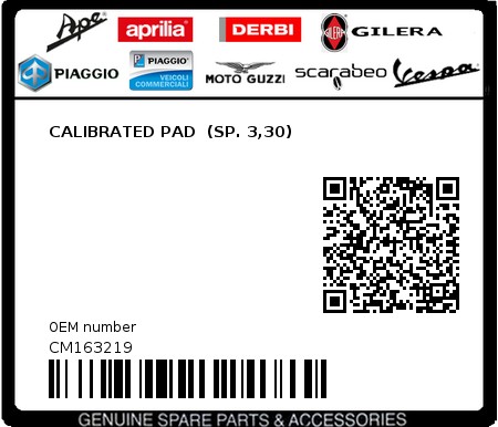 Product image: Piaggio - CM163219 - CALIBRATED PAD  (SP. 3,30)  0