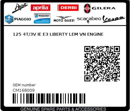 Product image: Piaggio - CM168009 - 125 4T/3V IE E3 LIBERTY LEM VN ENGINE  0